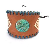 Adjustable Leather Chrysocolla Cuff Bracelet, Unisex