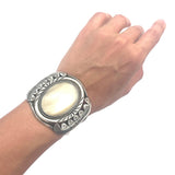Vintage Sterling Silver & Mother of Pearl Solid Cuff Bracelet, 57 Grams, Navajo Bracelet