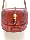 Vintage Boho Hand Tooled Leather Crossbody Bag/ Adjustable Strap