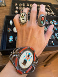 Vintage Kachina Sterling Silver Cuff Bracelet, Multi Stone Inlay, Signed Ivan V