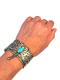 Navajo Bobby Johnson Heavy Sterling Silver & Turquoise Cuff Bracelet, Dragonfly Design