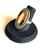 Size 6.5 Vintage Zuni Multi Stone Inlay Sterling Silver Ring #A045