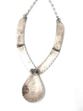 Vintage Navajo Turquoise Cluster Sterling Silver Necklace, Turquoise Teardrop Center Necklace, 71 Grams (N036)