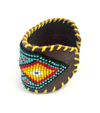 Unisex Leather Beaded Wide Cuff Bracelet / Bead Work Design