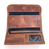 Guatemalan Leather Trifold Wallet, Embroidered Mayan Design Wallet With Check Book Slit