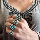 Size 7.25 Vintage Native American Sterling Silver & Turquoise Cluster Ring A006