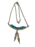 Vintage Sterling Silver Turquoise Feathers Necklace Southwestern (N022)
