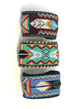 Unisex Leather Beaded Wide Cuff Bracelet / Feather Bead Work Design