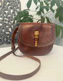 Vintage Boho Hand Tooled Leather Crossbody Bag/ Adjustable Strap