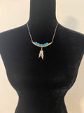 Vintage Sterling Silver Turquoise Feathers Necklace Southwestern (N022)