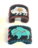 Unisex Leather Beaded Wide Cuff Bracelet / Bead Work Design