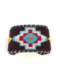 Unisex Leather Beaded Wide Cuff Bracelet / Bead Work Design
