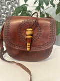 Vintage Boho Hand Tooled Leather Crossbody Bag/ Adjustable Strap