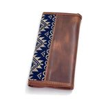 Guatemalan Leather Trifold Wallet, Embroidered Mayan Design Wallet With Check Book Slit
