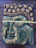 Green Buddha Wood Wall Art, Hand Carved Zen Decor