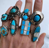 Zuni Multi-Stone Inlay Sterling Silver Ring, Size 9.75