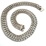 Vintage Mexican Sterling Silver Wide Woven Collar Statement Choker Necklace 45 Gr.