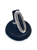 Vintage  Sterling Navajo Black Onyx Elongated Ring Size 7 (A059)
