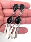 Vintage Nakai Navajo Long Statement Sterling Silver & Onyx Earrings
