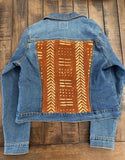 Embellished Denim Jacket, African Textiles, Boho Jean Jacket (M)