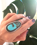 Big Handmade Sterling Silver & Turquoise Ring By Navajo Artist Chimney Butte
