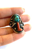 Size 8.5 Old Pawn Navajo 2 Stone Natural  Coral & Turquoise Sterling Men's Ring A031