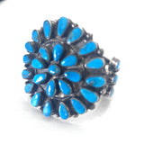 Vintage Native American Solid Sterling Silver & Turquoise Cluster Bracelet Cuff 111 Grams (B063)