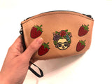 Tooled Leather Beauty Bag, Leather Beauty Pouch, Leather Wristlet