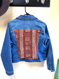 Embellished Denim Jacket, African Textiles, Boho Jean Jacket (M)