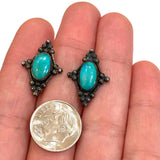 Old Vintage Turquoise Sterling Screw Back Earrings (E006)