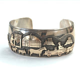 Vintage Sterling Silver & Gold Filled  Storyteller Cuff- Bracelet -By Jacob Kahe (B060)