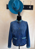 Embellished Denim Jacket, Tribal Boho Jean Jacket, Size Medium