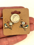 Vintage Zuni Roadrunner Sterling Silver And Multi-Stone Inlay Earrings