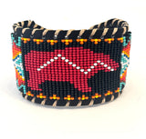 Unisex Leather Beaded Wide Cuff Bracelet / Bead Work Design