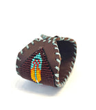 Unisex Leather Beaded Wide Cuff Bracelet / Bead Work Design