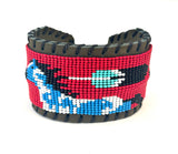 Unisex Leather Beaded Wide Cuff Bracelet / Bead Work Design