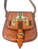Vintage Leather Crossbody Bag, Southwestern Style, Woven Textile Leather Purse
