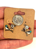 Vintage Zuni Roadrunner Sterling Silver And Multi-Stone Inlay Earrings