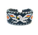 Unisex Leather Beaded Wide Cuff Bracelet / Bead Work Design