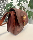 Vintage Boho Hand Tooled Leather Crossbody Bag/ Adjustable Strap