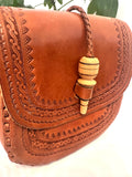 Vintage Boho Hand Tooled Leather Crossbody Bag/ Adjustable Strap