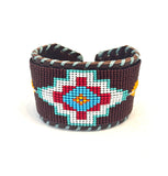 Unisex Leather Beaded Wide Cuff Bracelet / Bead Work Design