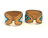 Unisex Leather Beaded Wide Cuff Bracelet / Bead Work, Fox Design