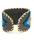 Unisex Leather Beaded Wide Cuff Bracelet / Bead Work, Eagle Design