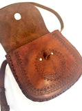 Vintage Boho Hand Tooled Leather Crossbody Bag/ Adjustable Strap