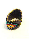 Unisex Leather Beaded Wide Cuff Bracelet / Bead Work Design