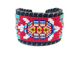 Unisex Leather Beaded Wide Cuff Bracelet / Bead Work Design