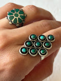 Vintage Sterling Silver Zuni Turquoise Snake Eye Statement Ring Size 7