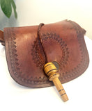 Vintage Boho Hand Tooled Leather Crossbody Bag/ Adjustable Strap