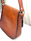 Vintage Leather Crossbody Bag, Southwestern Style, Woven Textile Leather Purse